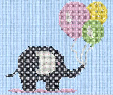 Kindermotiv sticken im Kreuzstich | Elefant mit Luftballons | Stickdatei und Zählvorlage | Kreativblog myneedleworks