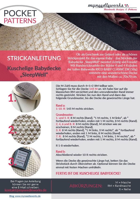 Babydecke stricken | kostenlose Anleitung | Decke SleepWell | PocketPatterns |von myneedleworks