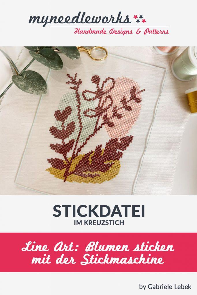 Minimalistische Blumen sticken im Kreuzstich | Line Art sticken | Stickdatei und Stickvorlage | erhältlich bei makerist und CrazyPatterns | Kreativblog myneedleworks | Pinterest
